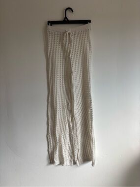 Crochet Wide-Leg Swim Coverup Pants - Cream